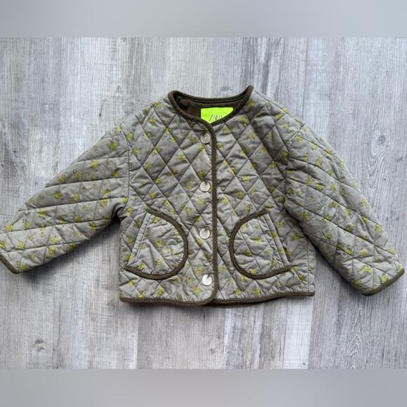 Zara Kids Girls 4-5 Years Quilted Jacket Pants Matching Set Floral Brown - Picture 2 of 9